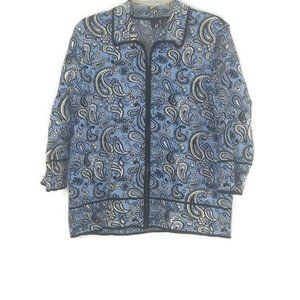 Ribbed Knit Stretch Paisley Zip Jacket